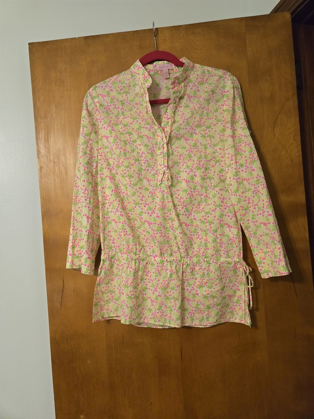 Lilly Pulitzer Floral Print Tie Front Blouse Long Sleeve Size 2
